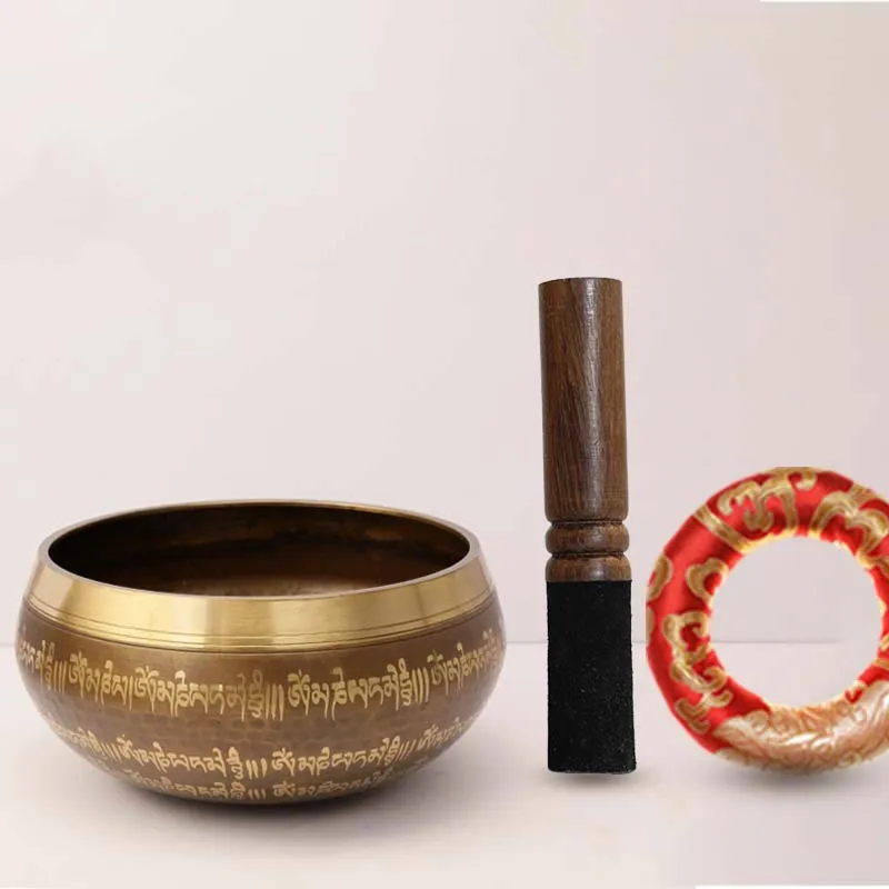 Lucky Scripture Tibetan Singing Bowl Excellent Resonance Healing Meditation With Mallet & Cushion