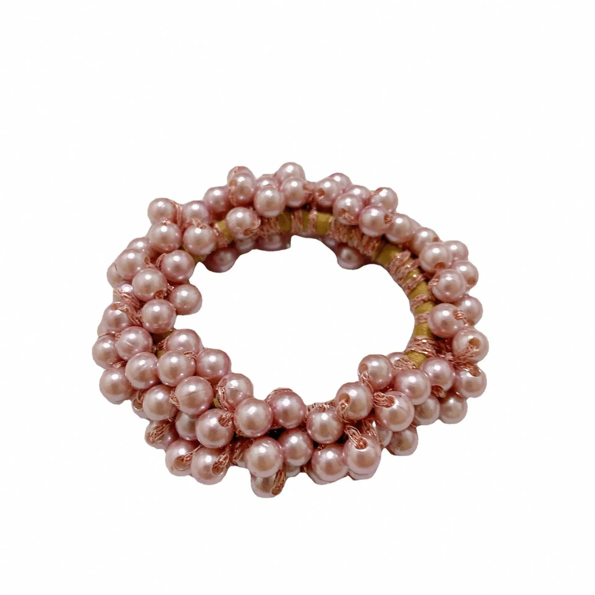 Handmade Crochet Candy White Full Crystal Pearls Ponytail Scrunchies Ties Elastic Rubber Hair Accessories Women Pearl Hair Bands