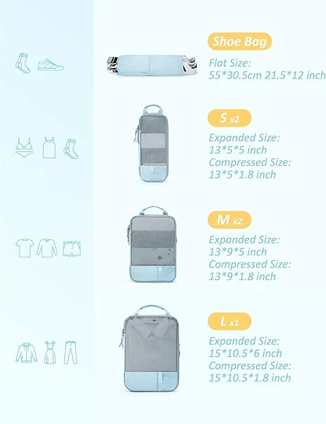 Packing Cubes 6 Pcs Luggage Bags Durable Travel Organizers Compression Cubes Bags for Luggage