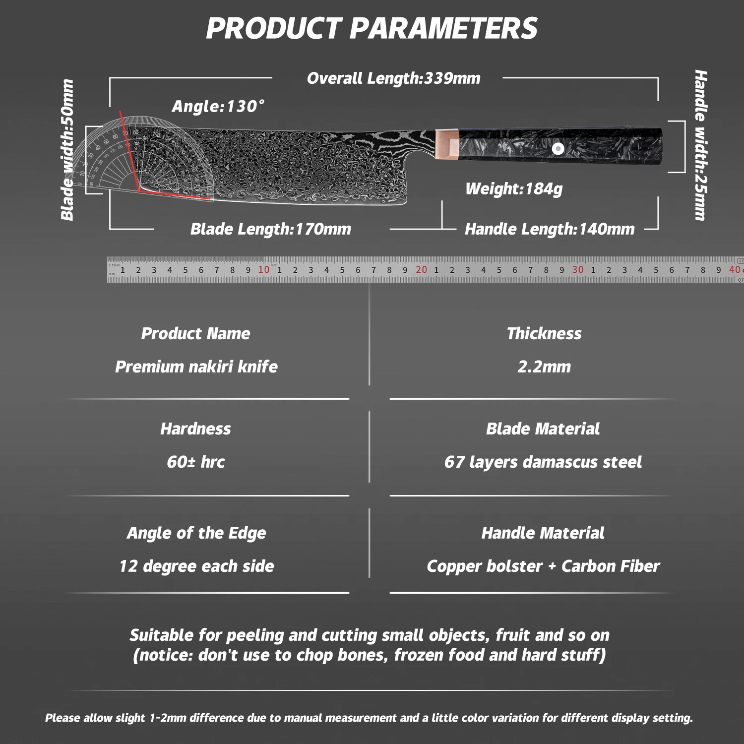 6.7 inch Premium Japanese 67 Layers Damascus Steel Nakiri Kitchen Knife High Quality Kitchen Nakiri Knife Carbon Fiber Handle