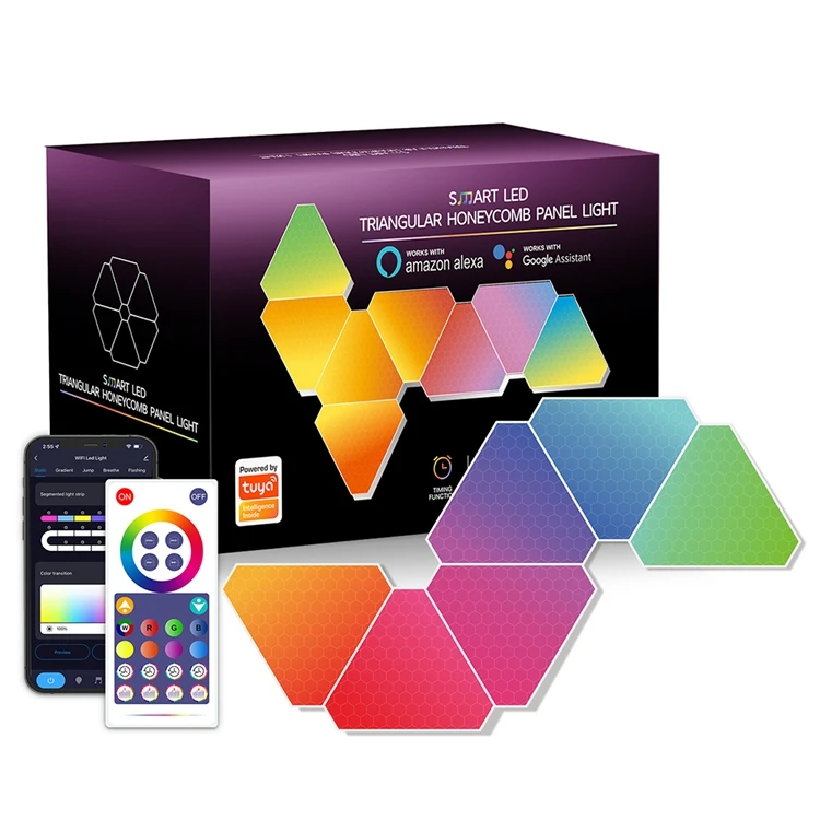 Pack of 6 Triangle Lights Panels Smart LED Lighting Custom Sync Sound Room Wall Triangle Bluetooth Hang on Wall Triangle Lights