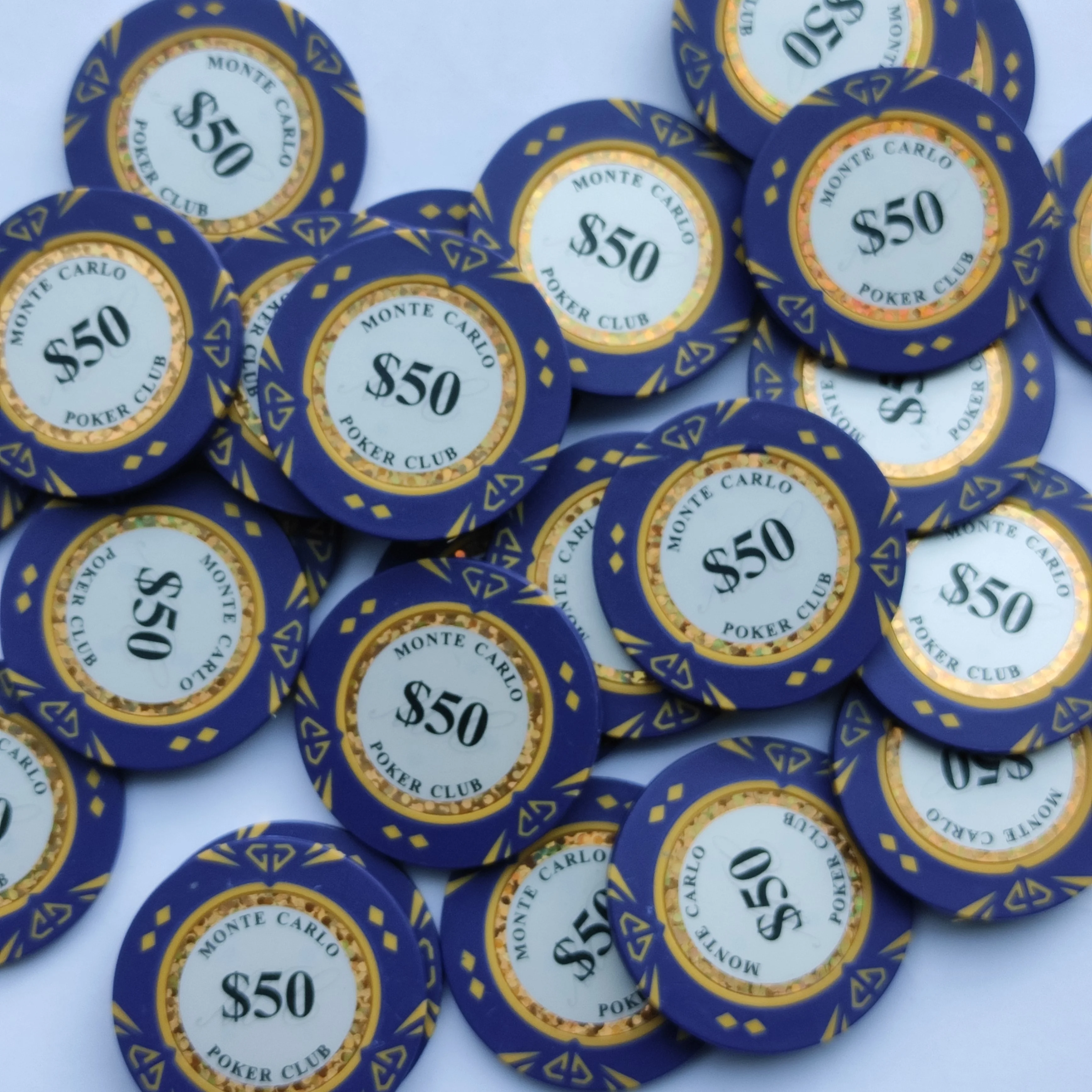 Custom Gold trim monte carlo stickers diamond  pattern poker chip for your casino