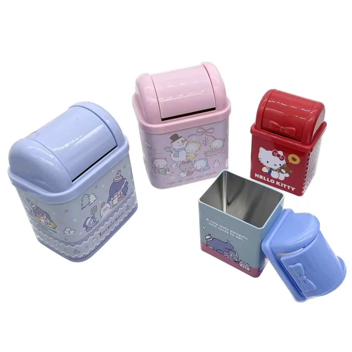 Factory Customized Mini Metal Trash Can with Plastic Swing-Top Lid 400 ML for Counter Tin Garbage Bins