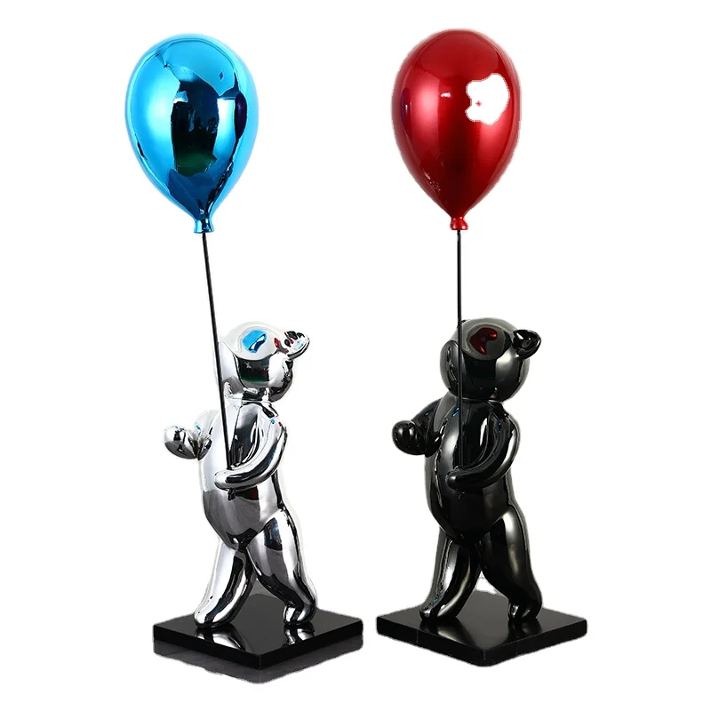 
Home Furnishing Bear Home Decor Cute Animal Ceramic Decor Colorful Decoration Art With Balloon 