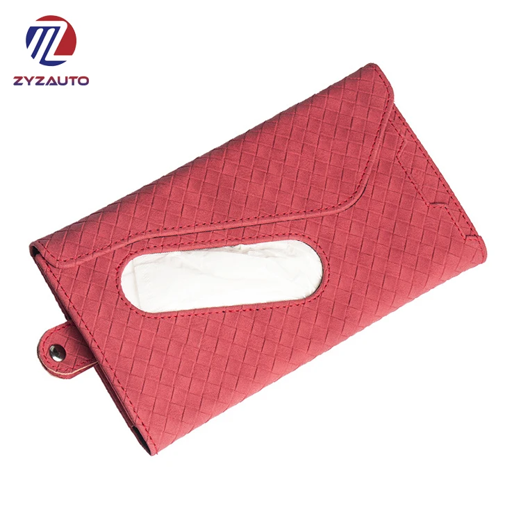 ZY Multi-function Tissue Holder Glasses Clip Car Sun Visors Tissue Storage Leather Material Tissue Box For Car