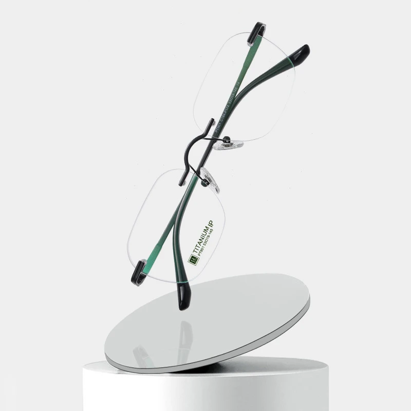 2024 ultra Light Frameless Dual Color IP Electroplating New Pure Titanium Anti Blue Light Square Glasses