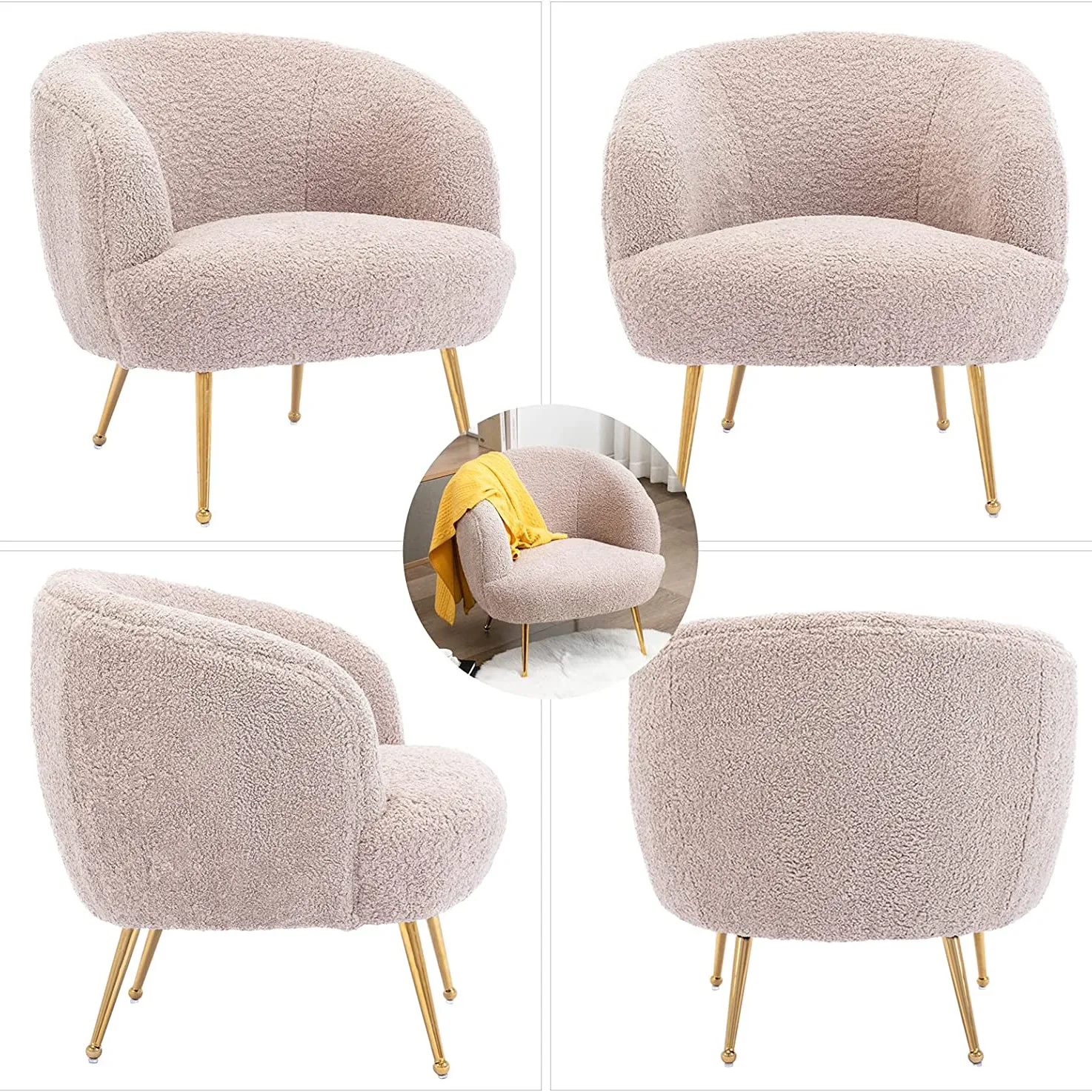 Fashion Sheep Fabric Sofa Chair Living room furniture  Accent Chair with golden metal legs.