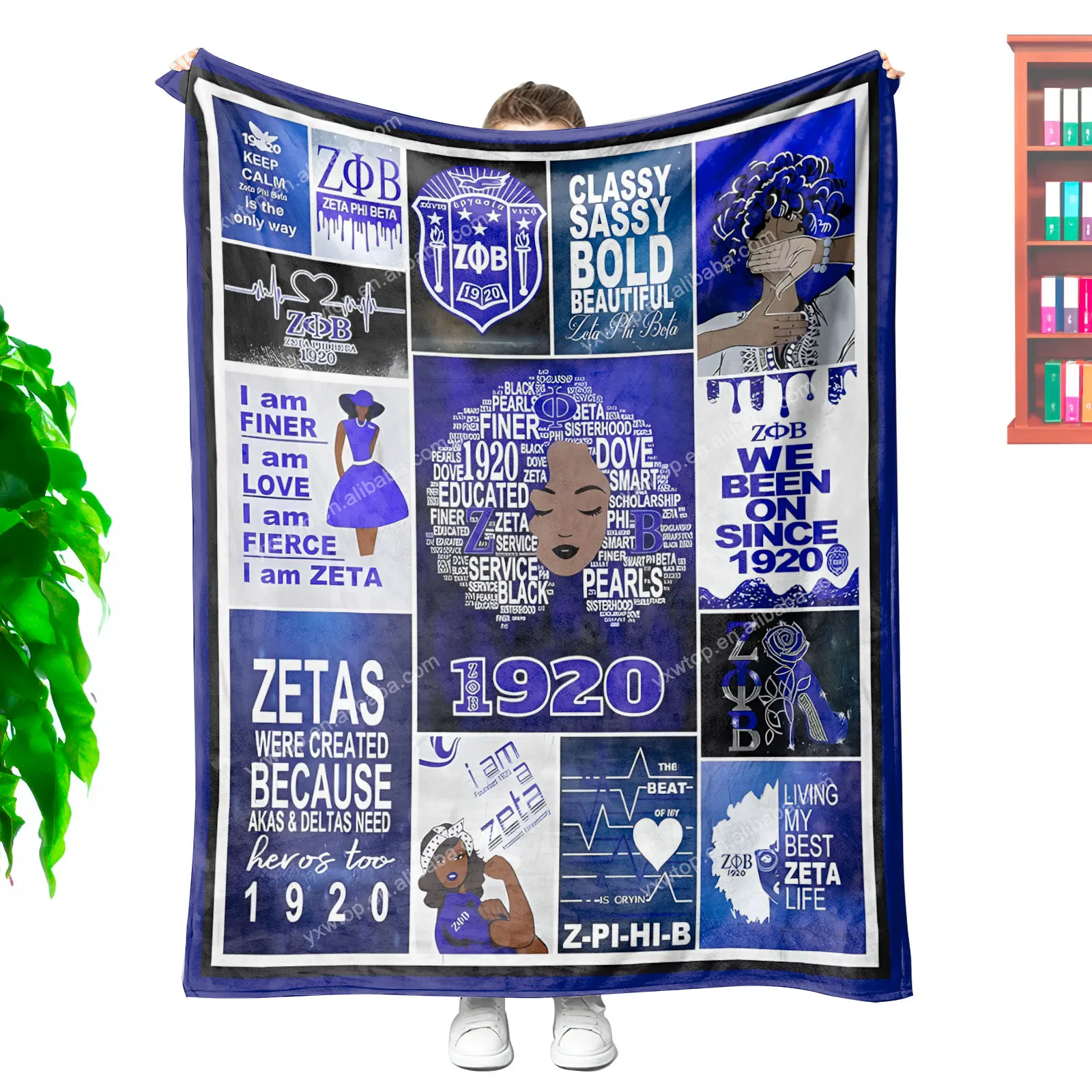 Best Quality low price 1920 Sorority Zeta Phi Beta printing blanket custom sublimation soft plush travel throw blanket