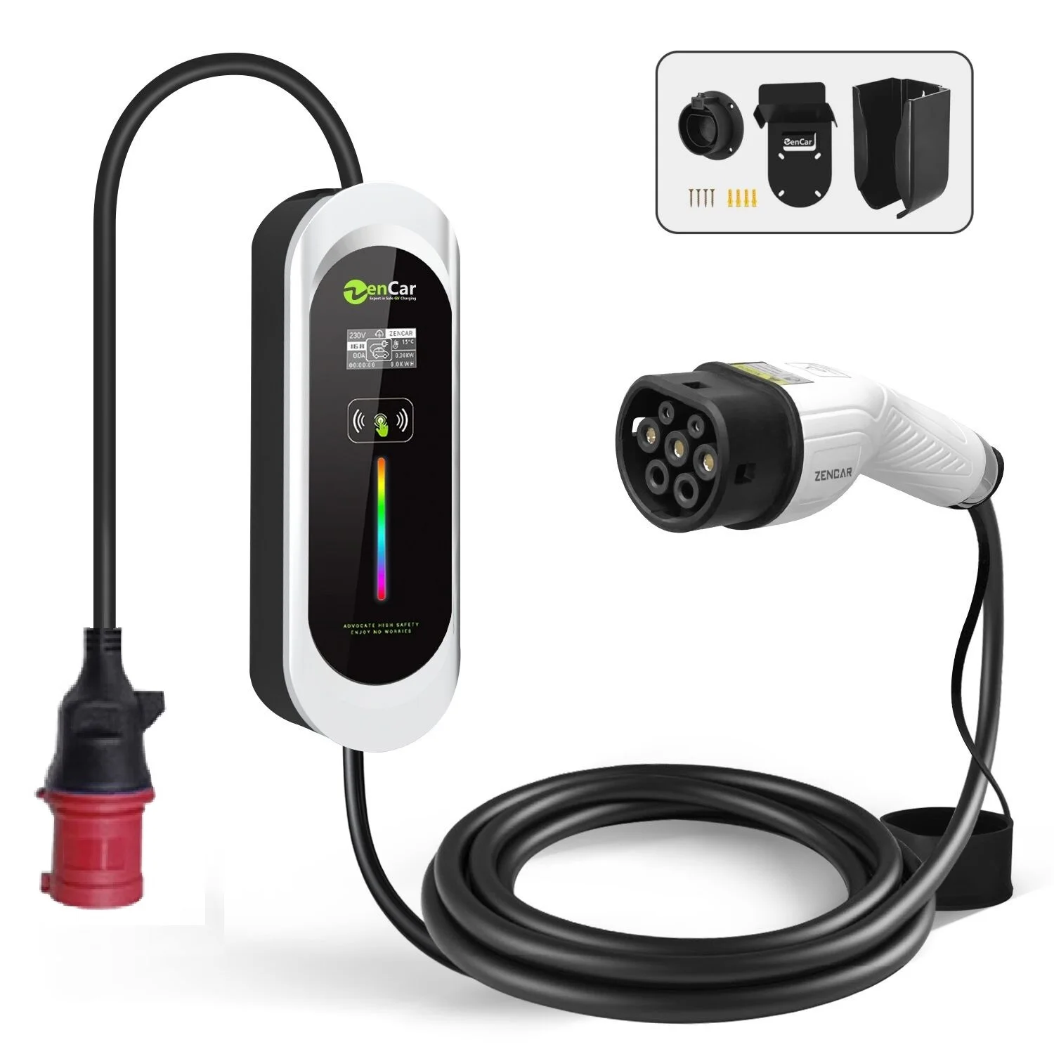 Zencar Type2 T2 EV Level 2 Charger 3.6Kw Wallbox 16A 220V Ev Charger Car With Red Cee Plug