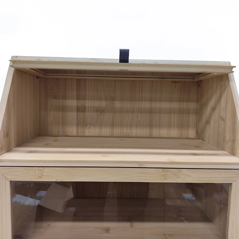 Creative Design Large Layers Bamboo Corner Bread Box with Clear Window K Cup Holders (Utensil Holder) and Bread Board