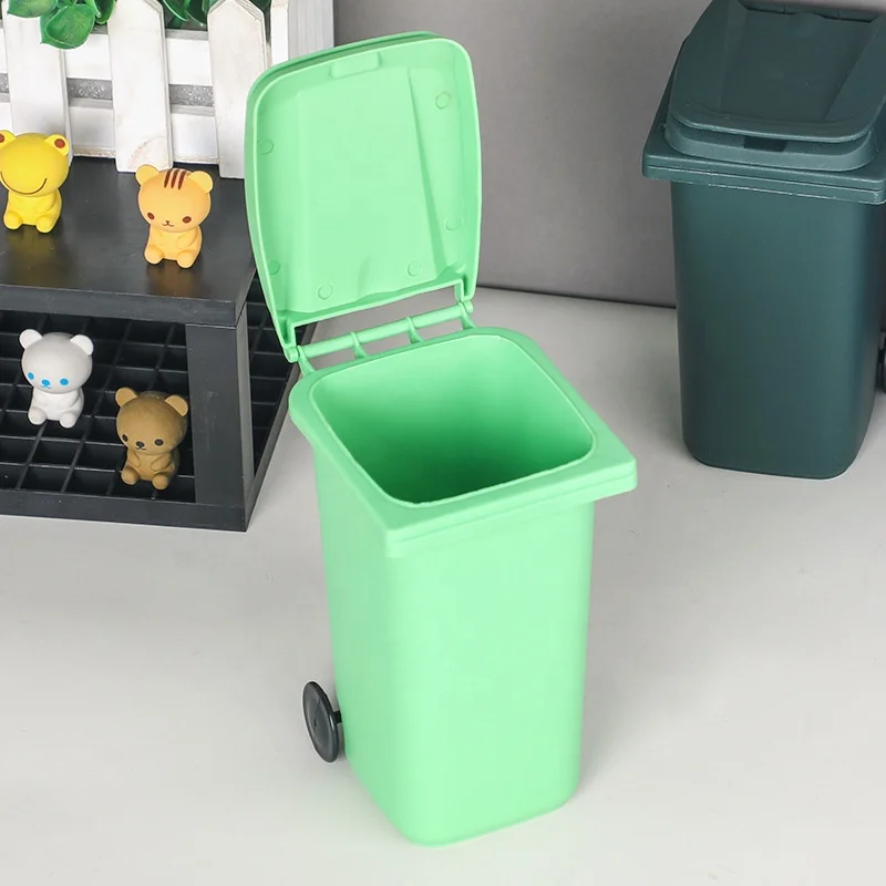 Cute Plastic Desktop Pen Holder Mini Trash Can Convenient Desktop Dustbin for Office Stationery Garbage Usage