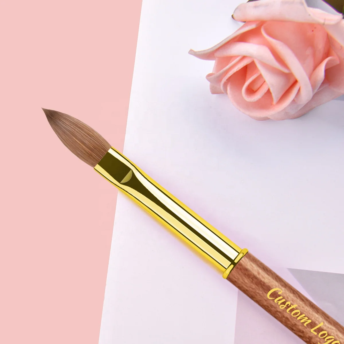 2024 New Top Quality Pincel Kolinsky metal 100 Kolinsky Crimped Acrylic Nail Brush Customized logo