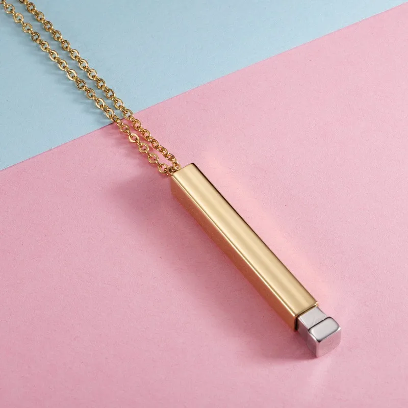 Support Customized Logo Personalised Bar Necklace 5 Colors Retractable Hidden Message Stainless Steel Pendant Necklace