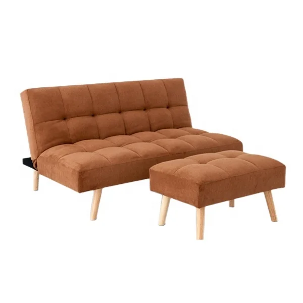 Metal Legs & 3 Adjustable Backrest Angles, M Lounge Chair Set Double Sofa Bed with Ottoman, Convertible Folding Futon Chair