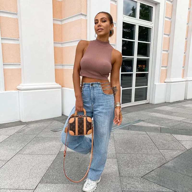 2022 длинные джинсовые брюки с высокой талией джинсы с цепочкой