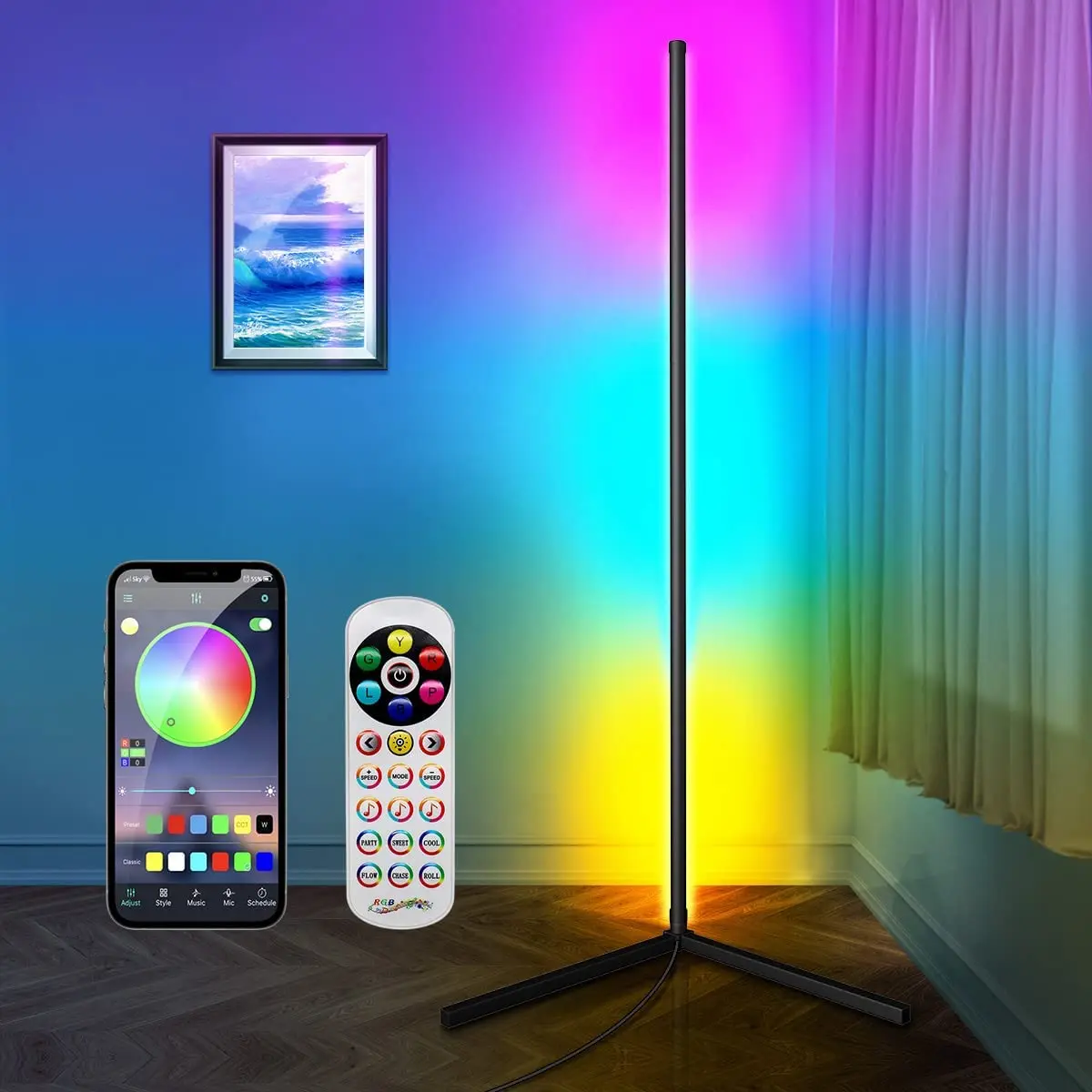 Smart Floor Lamp, WiFi RGB Led Light Bar, Music Bedside, Table, for Room Decor, PC, TV, Party