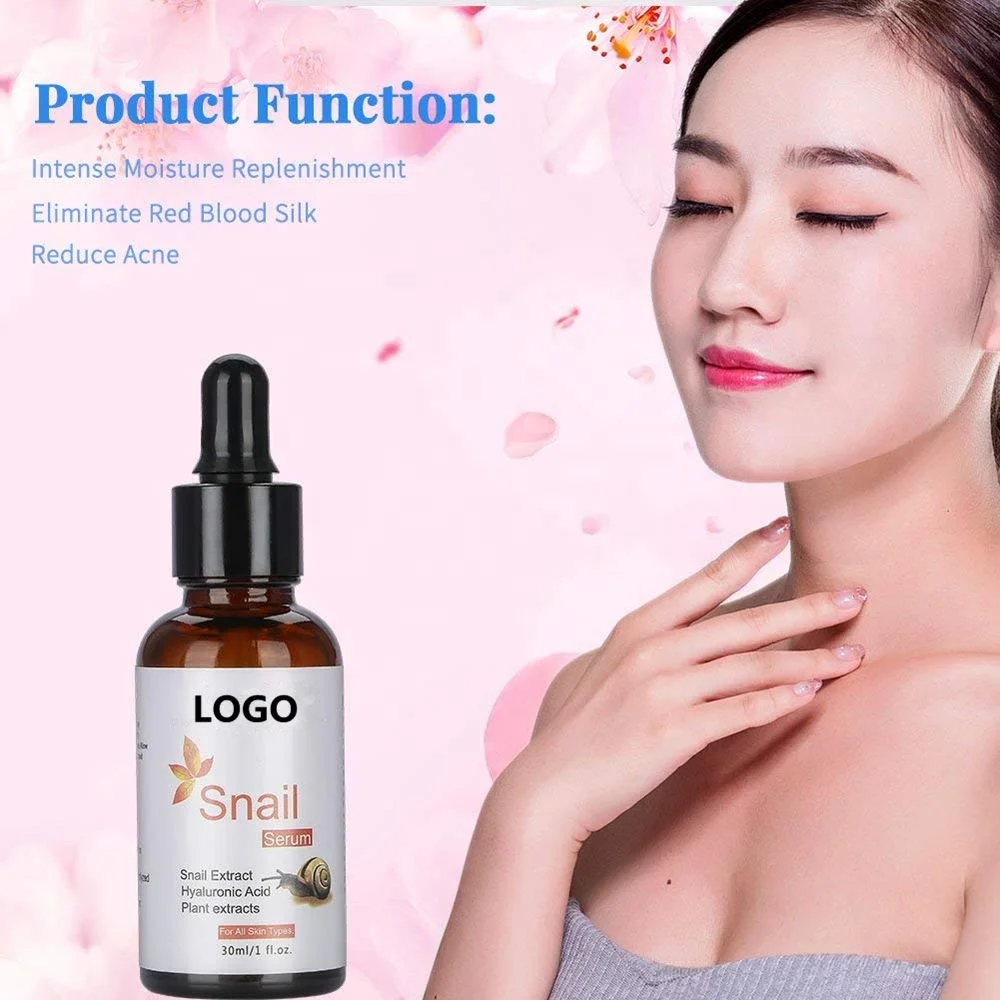 Private Label OEM 100% Natural Green Tea Beauty Snail Repair Brightening Face Skin Care Serum