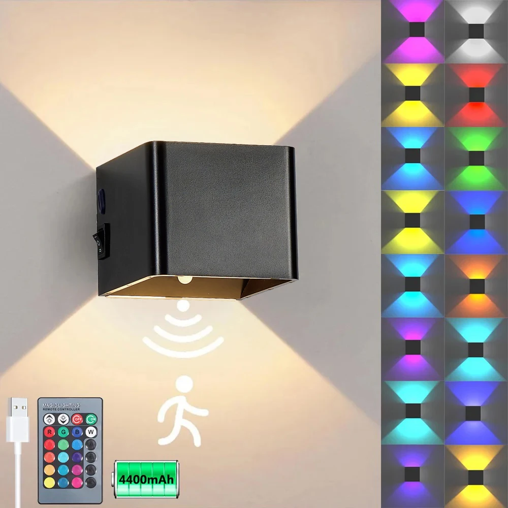 USB Recharge Wireless Wall Lights LED RGB Dimmable Remote Control Indoor Wall Lamp for Bedroom Bedside Home Decor Atmosphere