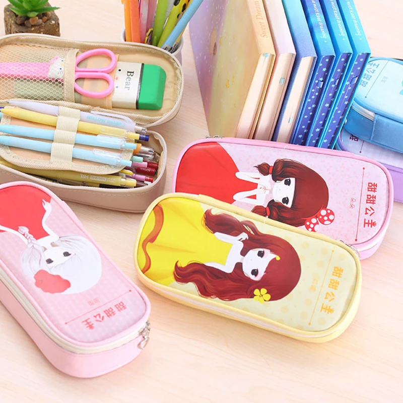 Princess printed pen bag large capacity  PU pencil case new school supplies wholesale