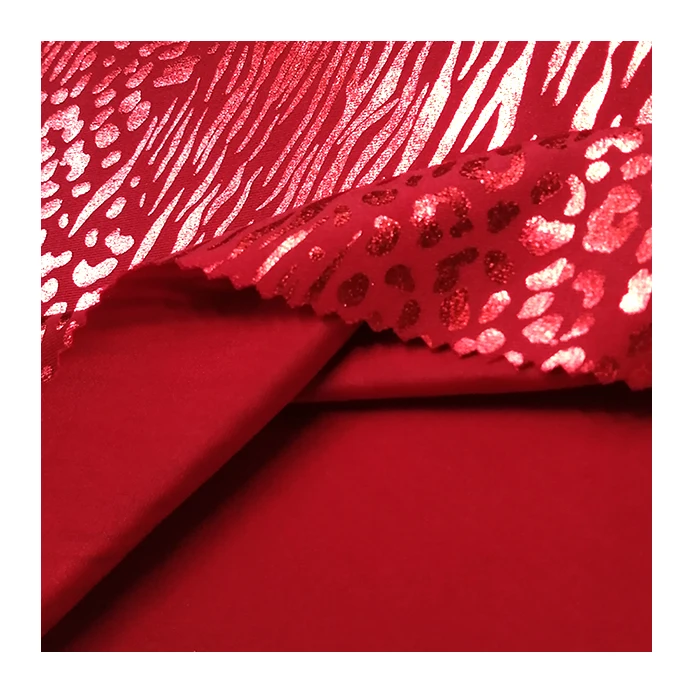 stock Foil gold stamping stretch fabric latest dress design dacron spandex elastane fabric