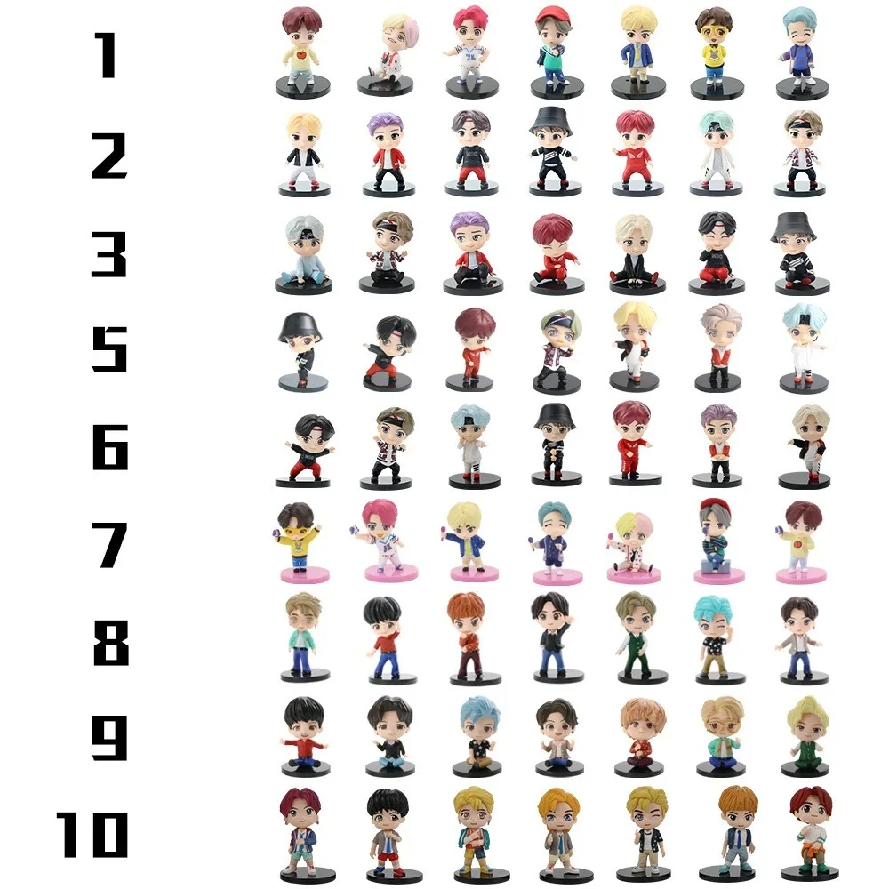 7PCS/set Bangtan Boys Groups Model Toys KPOP Star Cartoon Toy PVC Keychain Figures Car Hanging Ornaments Cake Decoration