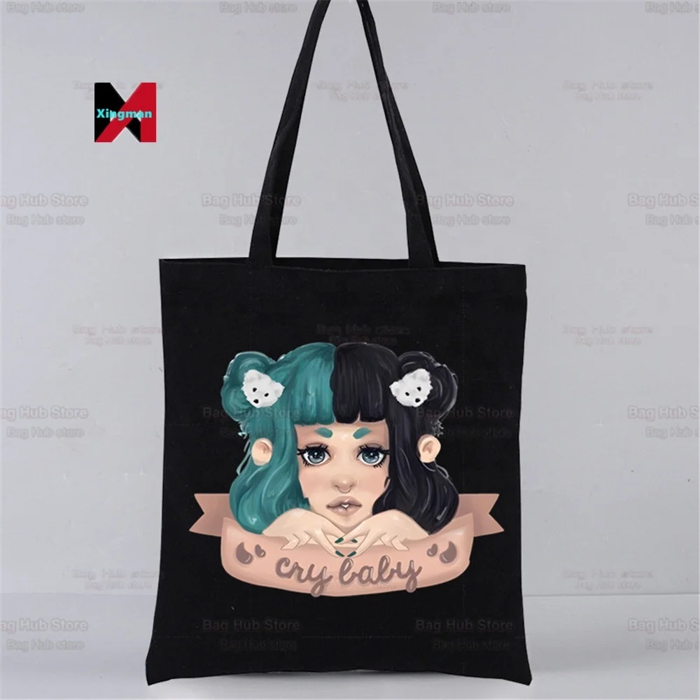 Melanie Martinez Portals Singer Music Harajuku Shopping Black Canvas Tote Bag Mom Reusable Cloth Handbag Shoulder Bags