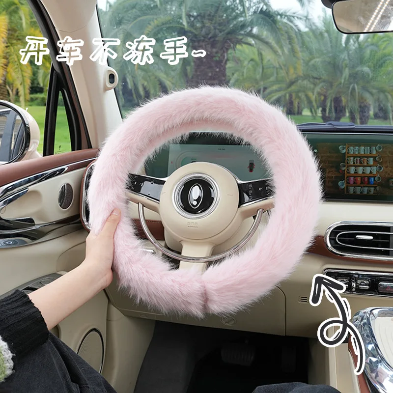 Car Interior Decorate Accessories Luxury Fox Fur Provides Warmth Heating Antifreeze Car Steering Wheel Cover For Women Girls