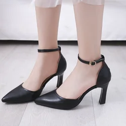 Star Women Sandals Elegant Pointed Buckle Strap High Heels Wedding Shoes Heeled Pumps Sandals White Black Fashion Women Shoes