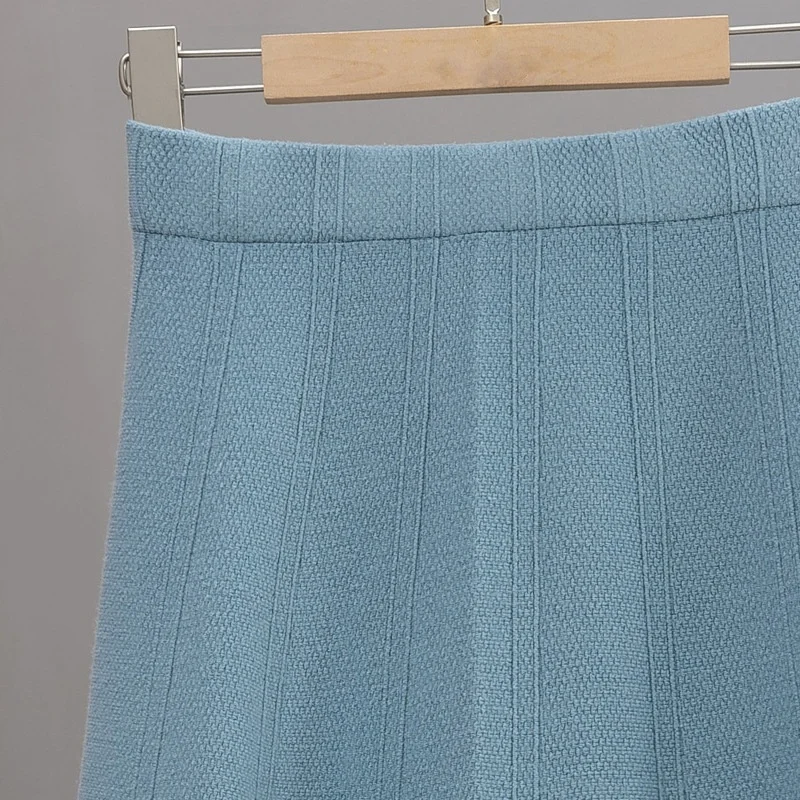 B51337A Korean style autumn winter ladies high waist elegant A-line knitted skirt