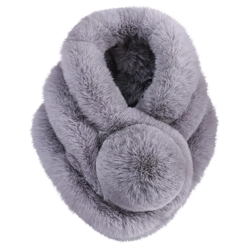 Autumn Winter New Fur Rabbit Fur Plush Thick Warm Scarf Solid Color Fur Ball Scarf