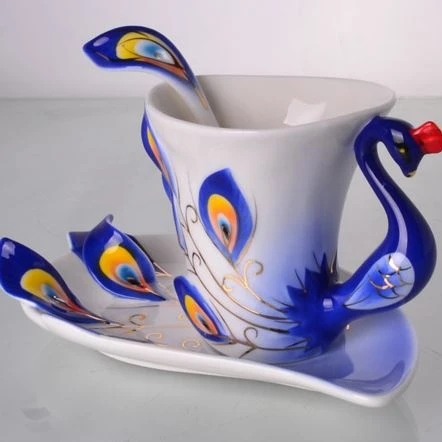 
Creative Gifts Ceramic peacock Cup and Saucer - tea cup set as birthday gifts 
