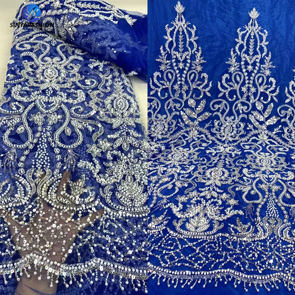 Sinya Various Colors Luxury Sequins Pearls French Wedding Bridal Embroidered Heavy Beaded Lace Fabric For African Dress