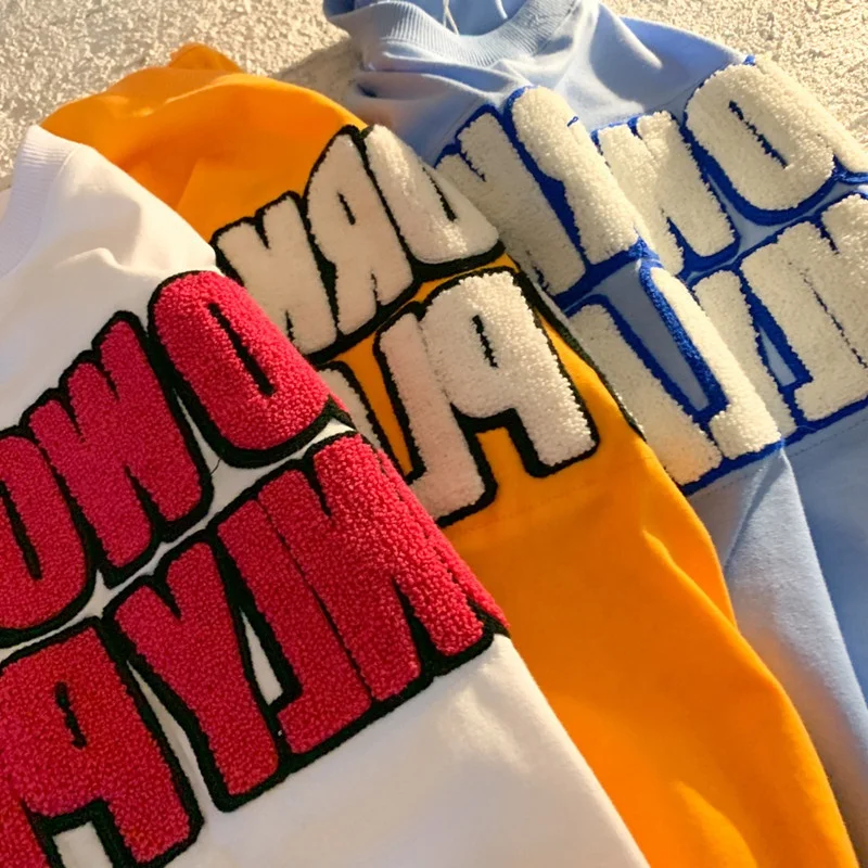 Expo March Custom Logo Mens Chenille Embroidery T Shirt Fashion With Chenille Embroidery Logo T-Shirt