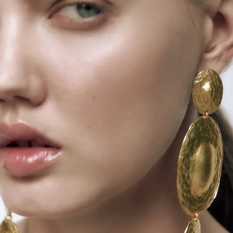 Unique Za Oval Metal Drop Earrings for Women Punk Style Retro Gold Long Round Dangle Pendant Earring Brand statement Jewelry