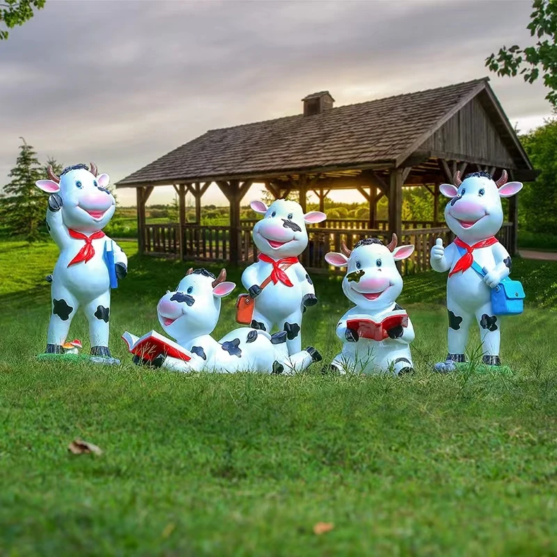 Fiberglass Cartoon Cow Crafts Simulation Cow Animal Sculpture Outdoor Decoration