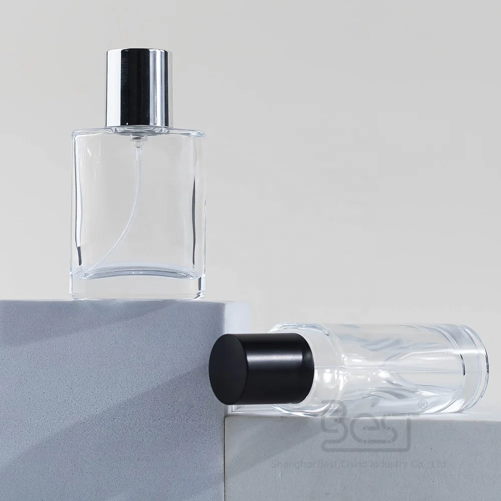 Classic Wholesale Transparent High Quality Round Spray Special 30ml  50ml Glass Perfume Bottle with  Aluminum Pump Sprayer
