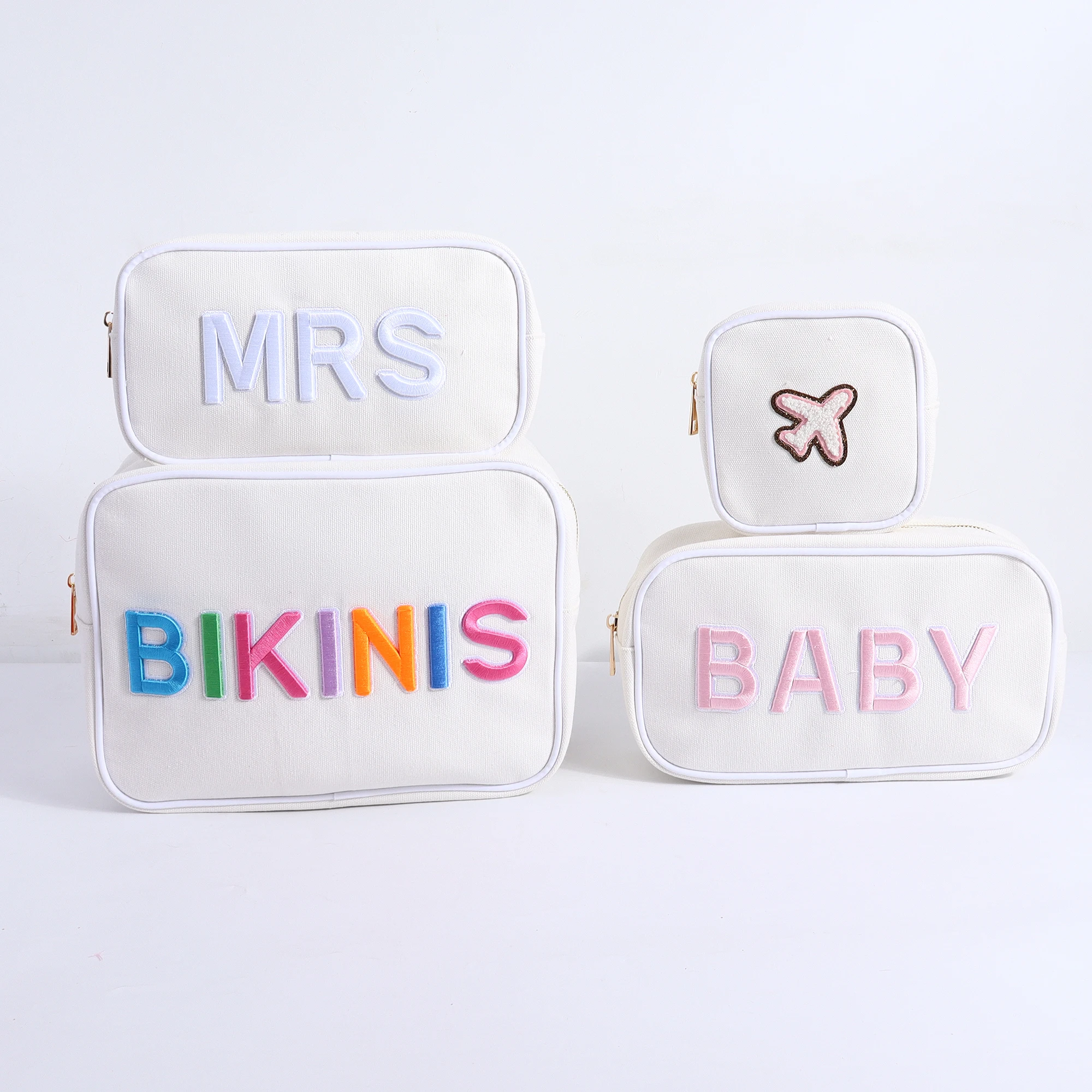 Keymay High Quality Women Girl Cute Fashion Zipper Canvas Cotton Bag Travel Toiletry Bag Custom Cosmetic Bag Canvas