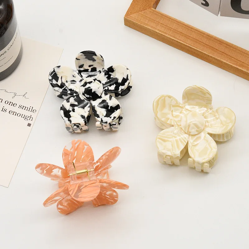 High Quality Fashion Women Acetate Flower Hair Claws Jelly Colors Ponytail Girls Hair Crab claw clips