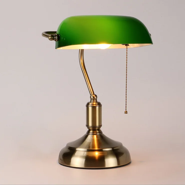 Classical Bronze Iron base green glass shade antique brass banker table lamp Vintage Bankers Desk Lamps