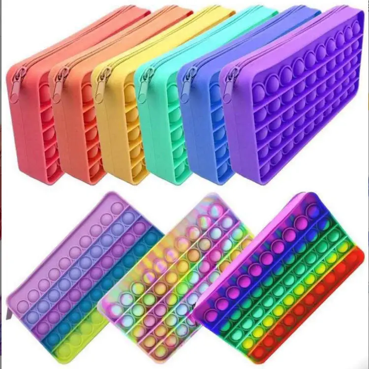 New pops push up its pencil case bubbles pen holder silicone large capacity pencil cases bag fidgets toy