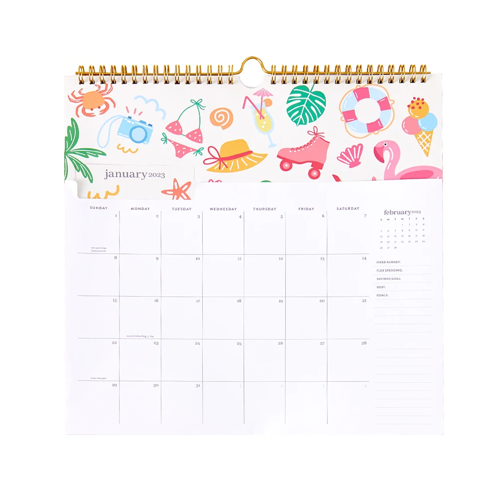 creative design office stationery colored printing 2023 calendar with file folder pocket