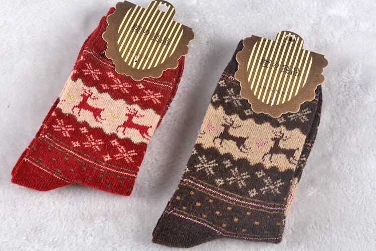 
Deer Christmas Cartoon Elk Women Wool Winter Warm Crew Tube Socks 