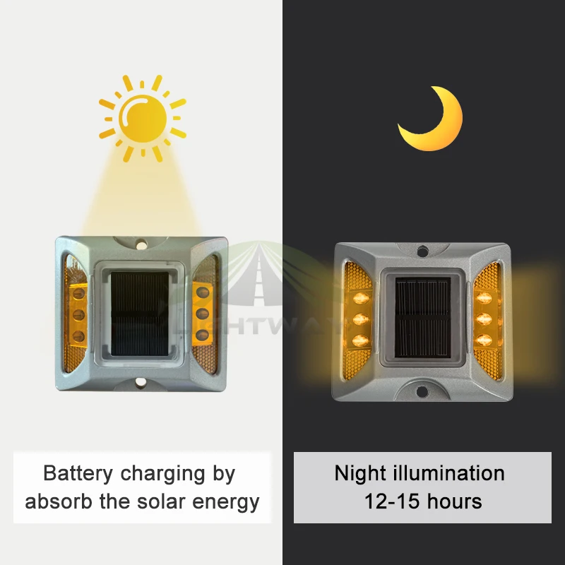double side cast aluminum with nail polycarbonate side solar stud for road
