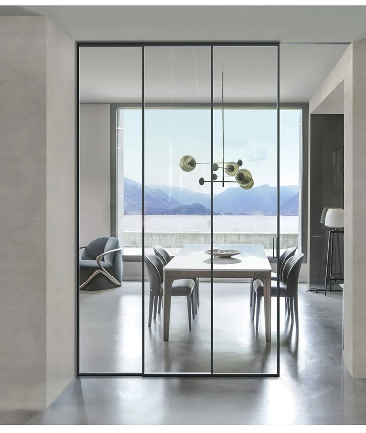Interior Slim Aluminum Frame Mute Tempered Glass Narrow Side sliding Door For Living Room