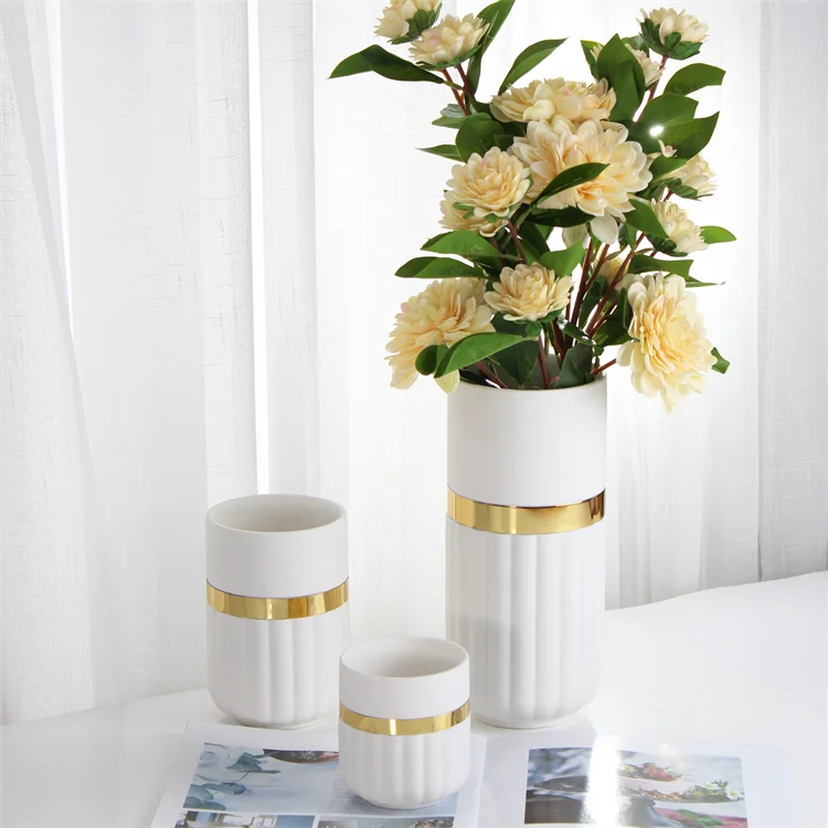New design nordic style luxury home decor matte glaze gold rim modern plant flower vase for home decor