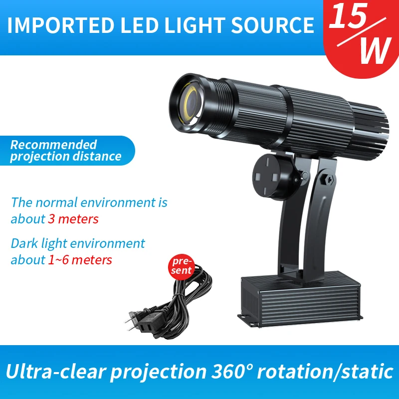 
Yufan Hot Sale 15W Customized Advertising Black Silver Indoor Christmas Decoration Led Light Gobo Logo Projector 