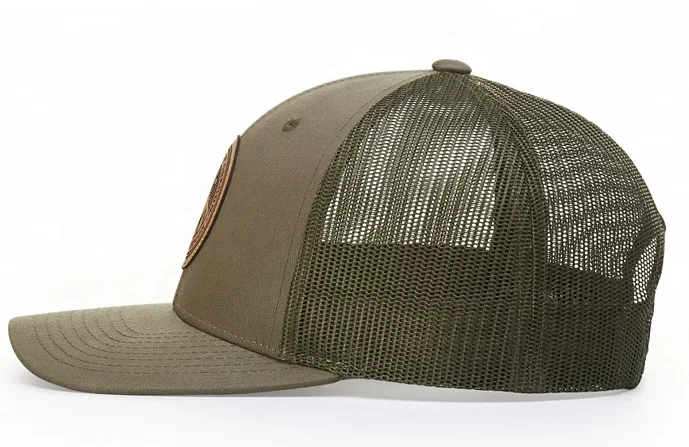 Custom Black Cotton Twill Trucker Mesh Caps Hats with Leather Patch Logo