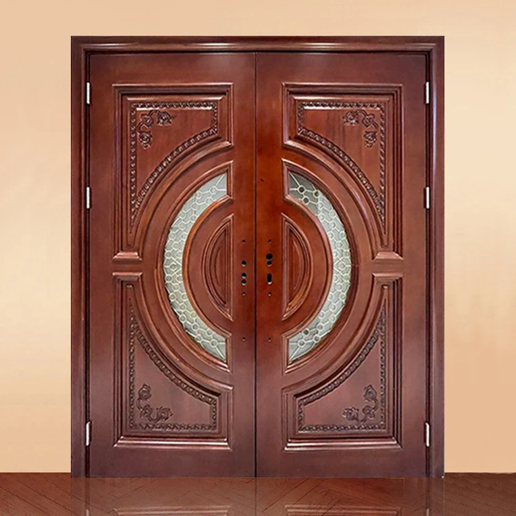 China foshan supplier exterior main entrance wood doors designs custom made fancy solid wooden double door