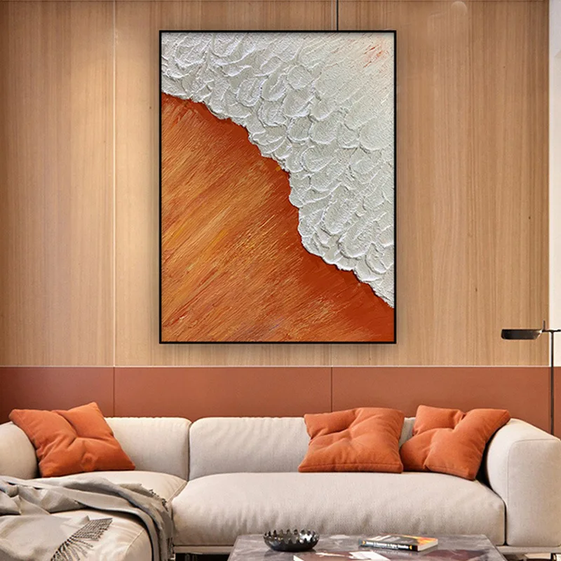 Hand Painted Abstract Canvas Wall Art Beach Waves Picture Living Room Home Decor with Frame Oil Painting