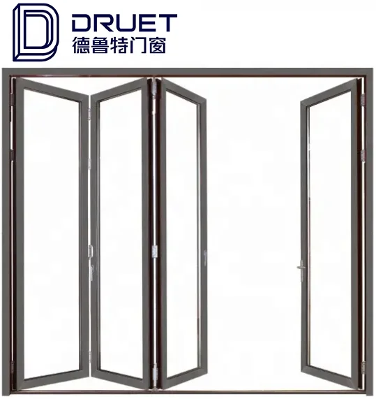 Thermal Break Windproof Aluminum Glass  Exterior Bifold Doors Double Glazing Aluminum Accordion door for Residential Store
